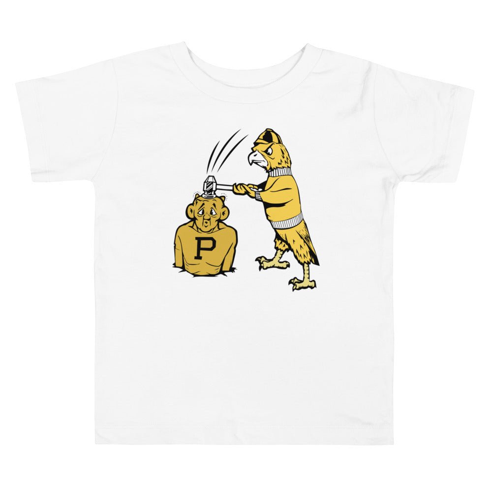 Vintage Iowa vs Purdue Rivalry Toddler T Shirt - 1950s Hawkeye Hammer Mascot Art Toddler Staple Tee - rivalryweek