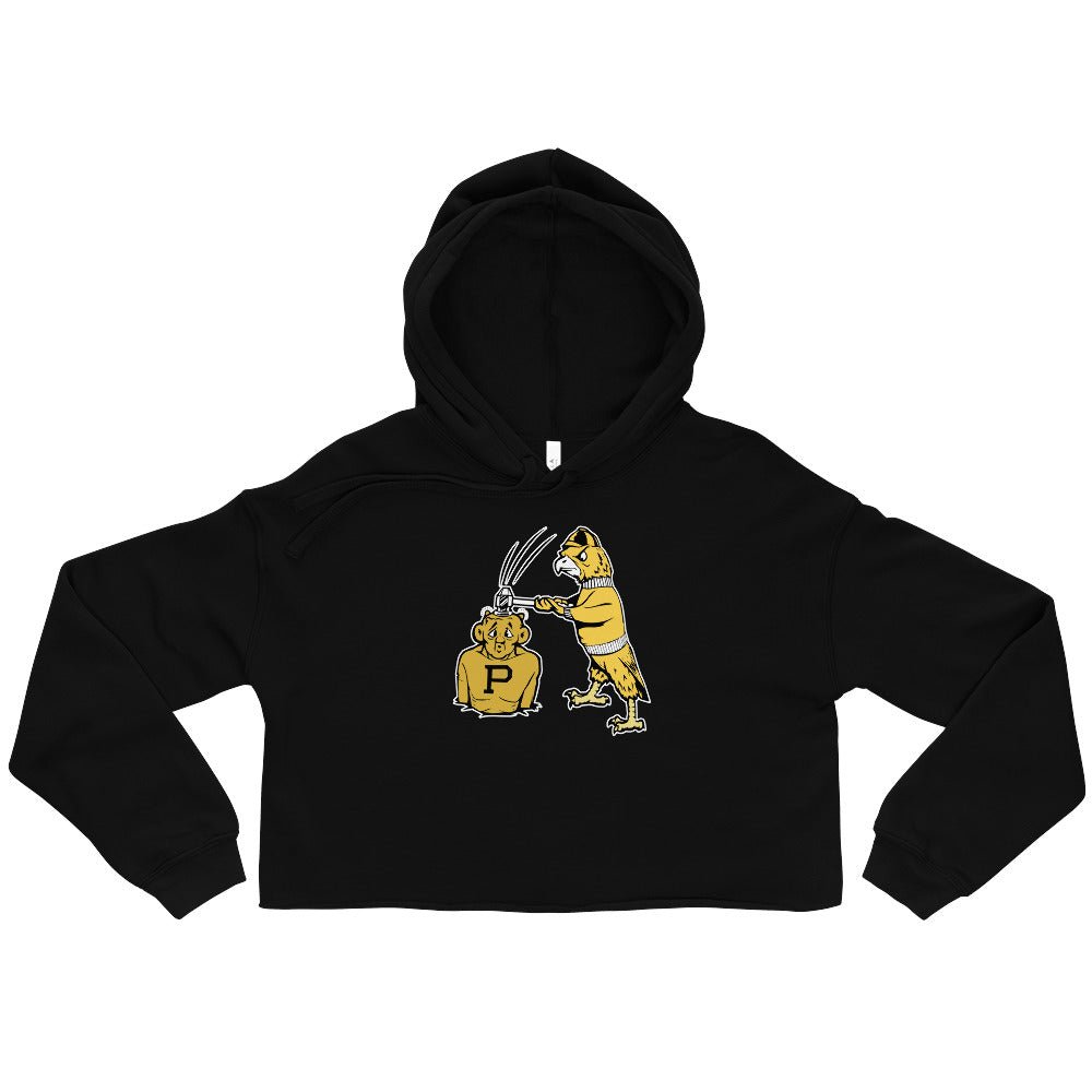 Vintage Iowa vs Purdue Rivalry Women's Cropped Hoodie - 1950s Hawkeye Hammer Mascot Art Cropped Hoodie - rivalryweek