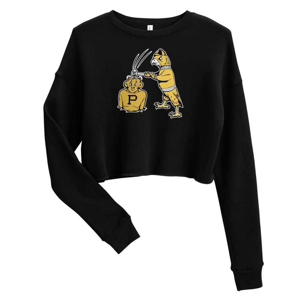 Vintage Iowa vs Purdue Rivalry Women's Cropped Sweatshirt - 1950s Hawkeye Hammer Mascot Art Cropped Sweatshirt - rivalryweek