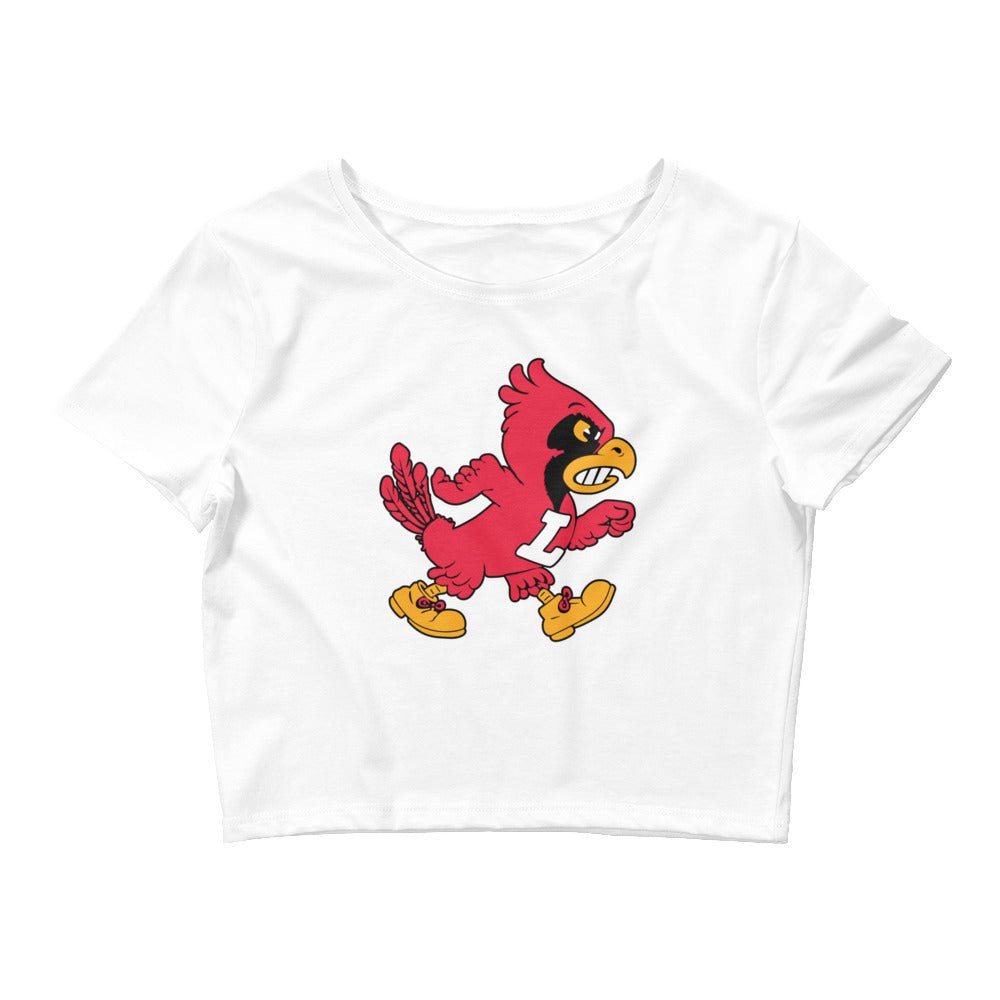 Vintage Louisville Crop Top - 1940s Marching Cardinal Mascot Art Crop Top - rivalryweek