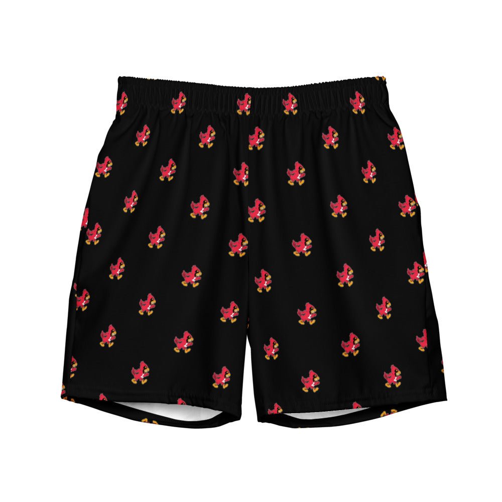 Vintage Louisville Swim Trunks - 1940s Marching Cardinal Mascot Black Pattern Swim Trunks - Rivalry Week