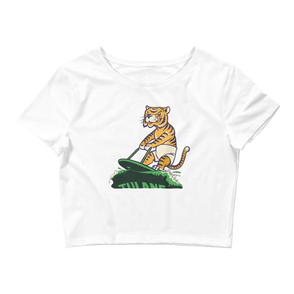 Vintage LSU Tulane Rivalry Crop Top - 1950s Surfing Tiger Art Crop Top - rivalryweek