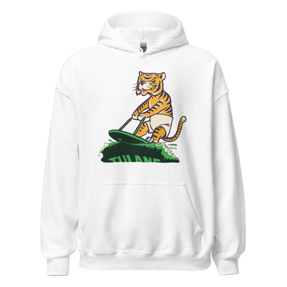 Vintage LSU Tulane Rivalry Hoodie - 1950s Surfing Tiger Art Hoodie - rivalryweek