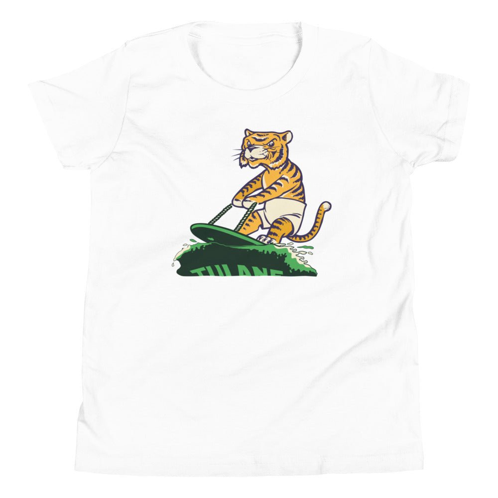 Vintage LSU Tulane Rivalry Kids Youth Shirt - 1950s Surfing Tiger Art Youth Staple Tee - rivalryweek