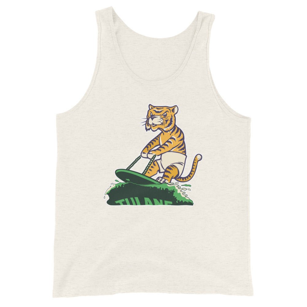 Vintage LSU Tulane Rivalry Men's Tank Top - 1950s Surfing Tiger Art Mens Tank Top - rivalryweek