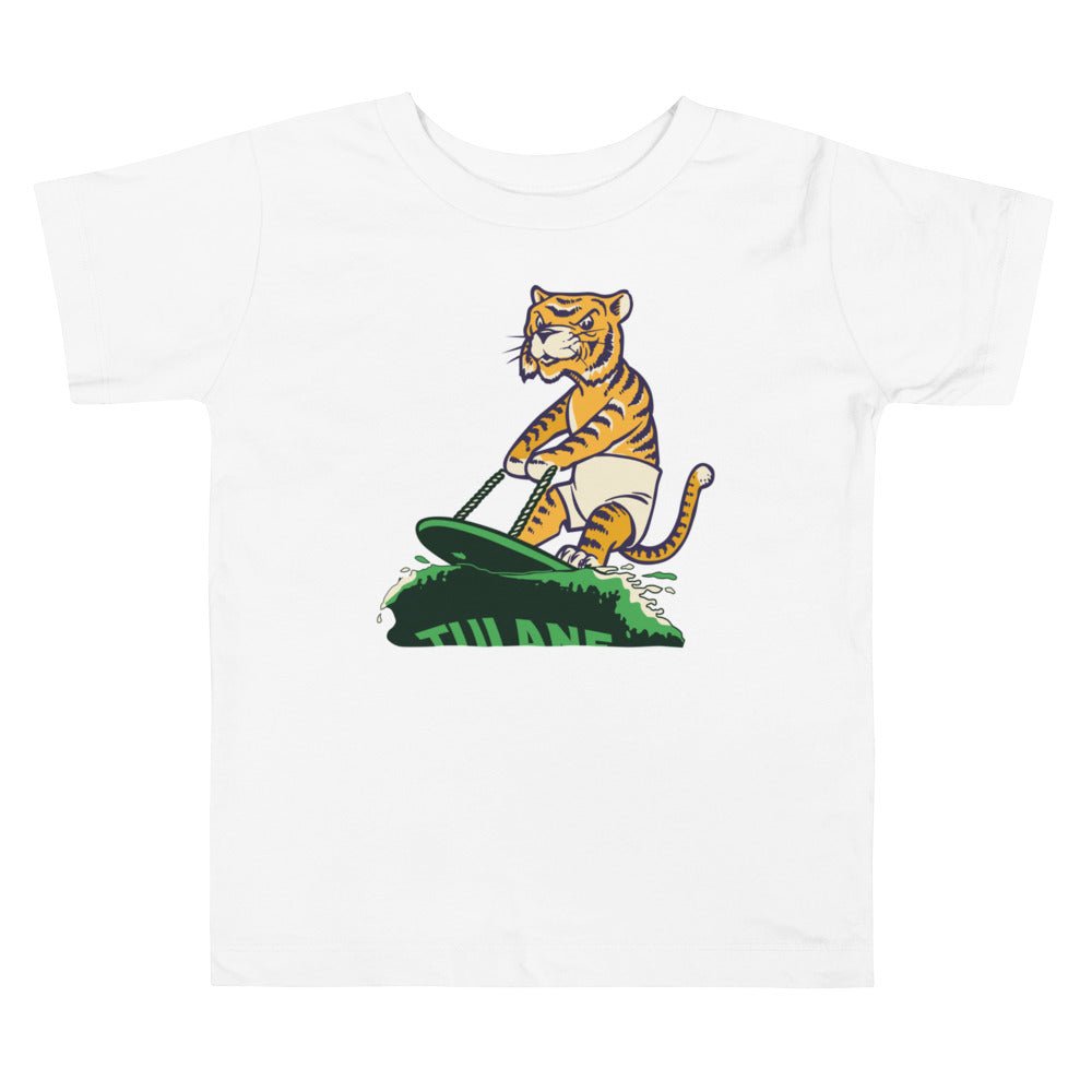 Vintage LSU Tulane Rivalry Toddler T Shirt - 1950s Surfing Tiger Art Toddler Staple Tee - rivalryweek