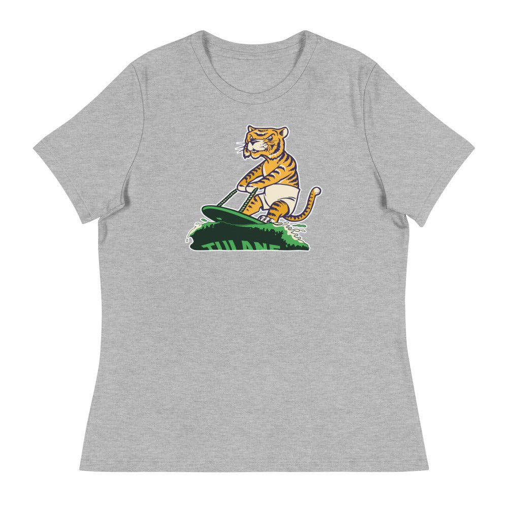 Vintage LSU Tulane Rivalry Women's Relaxed Shirt - 1950s Surfing Tiger Art W Relaxed T Shirt - rivalryweek