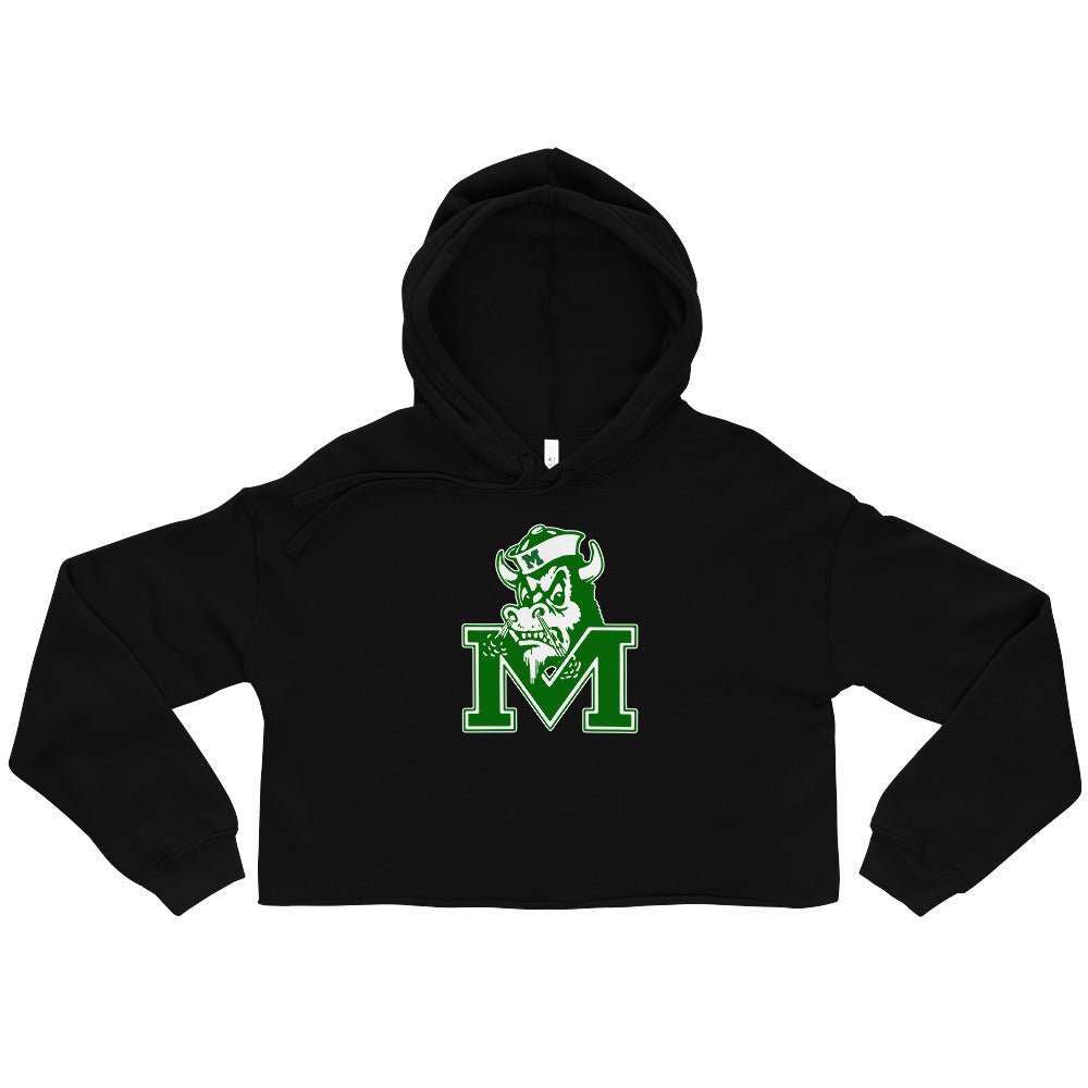 Vintage Marshall University Women's Cropped Hoodie - 1950s Bison Mascot Sailor Art Cropped Hoodie - rivalryweek