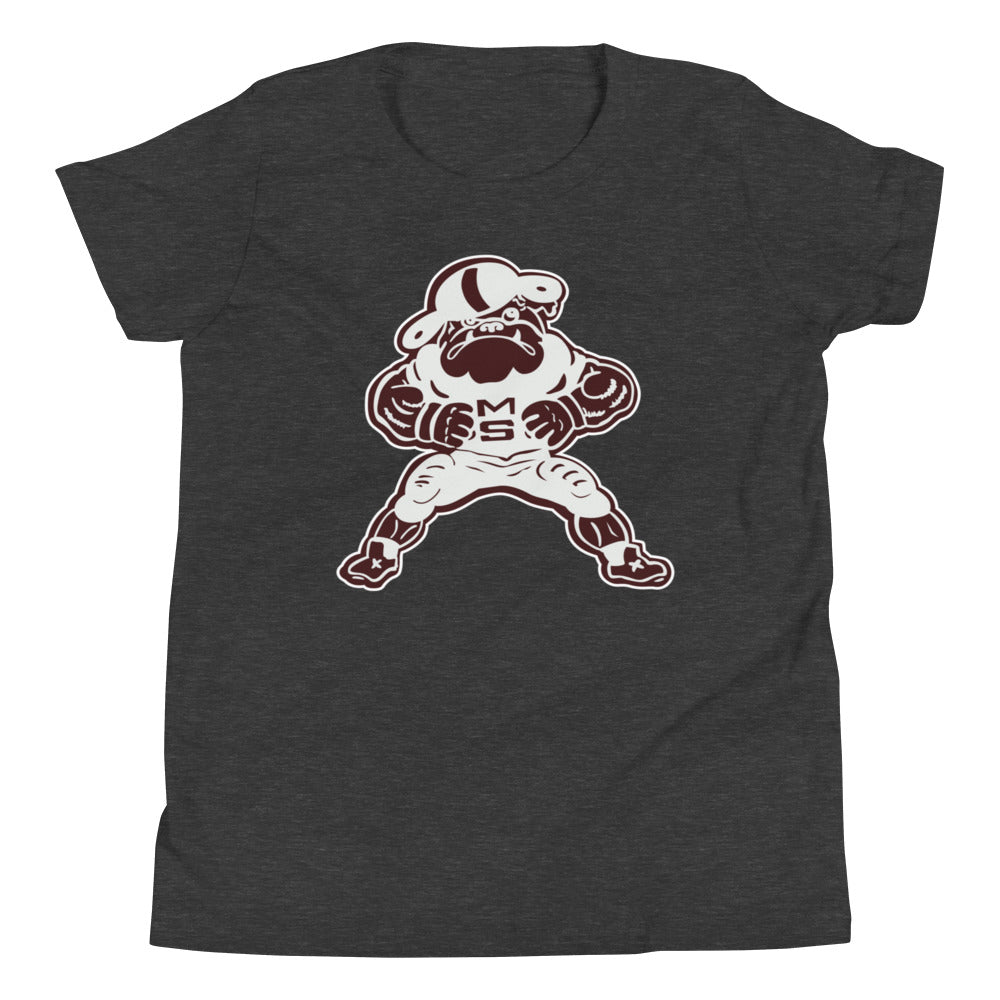 Vintage Mississippi State Football Kids Youth Shirt - 1950s Bulldogs Football Art Youth Staple Tee - rivalryweek