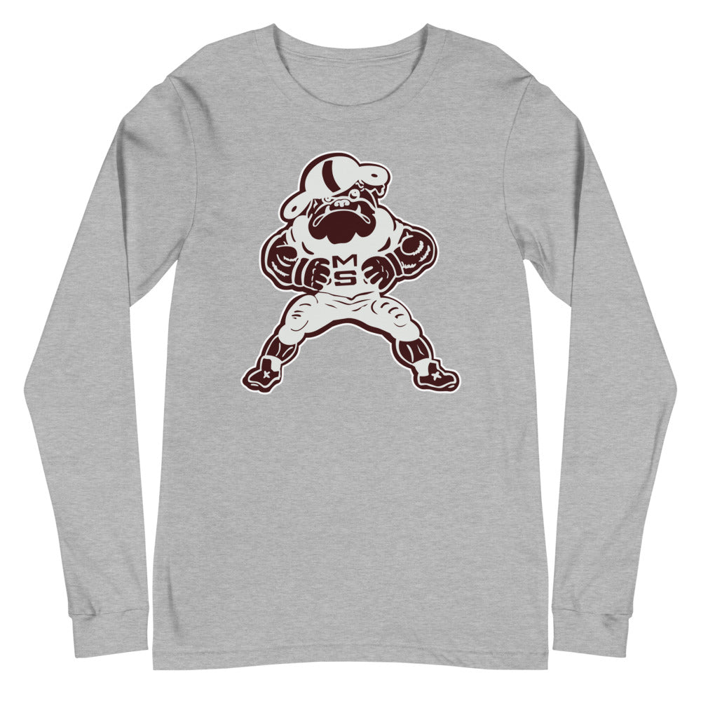 Vintage Mississippi State Football Long Sleeve Shirt - 1950s Bulldogs Football Art Long Sleeve Shirt - rivalryweek