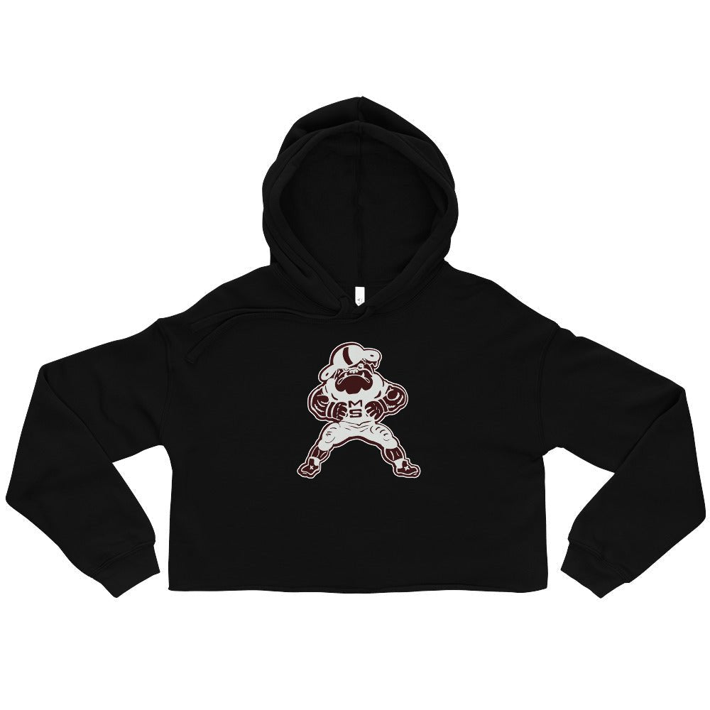 Vintage Mississippi State Football Women's Cropped Hoodie - 1950s Bulldogs Football Art Cropped Hoodie - rivalryweek