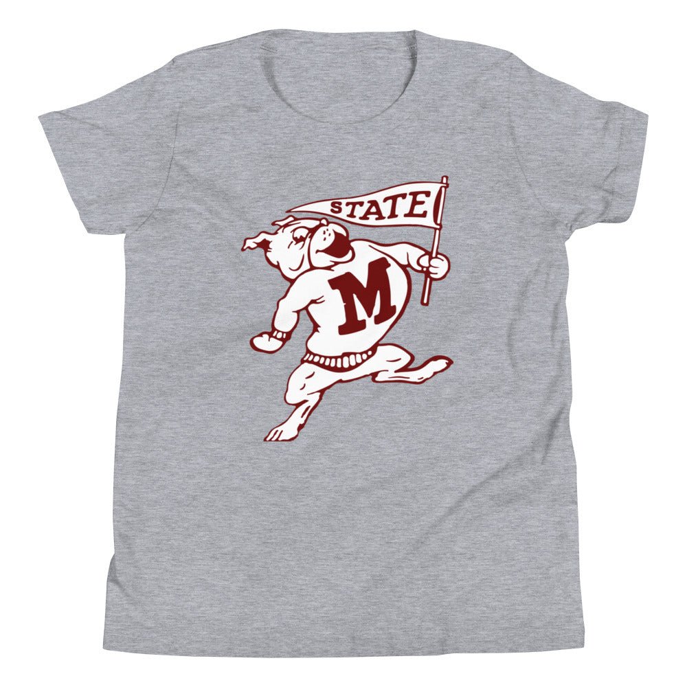 Vintage Missississippi State Kids Youth Shirt - 1950s Flag Waiving Bulldogs Art Youth Staple Tee - rivalryweek