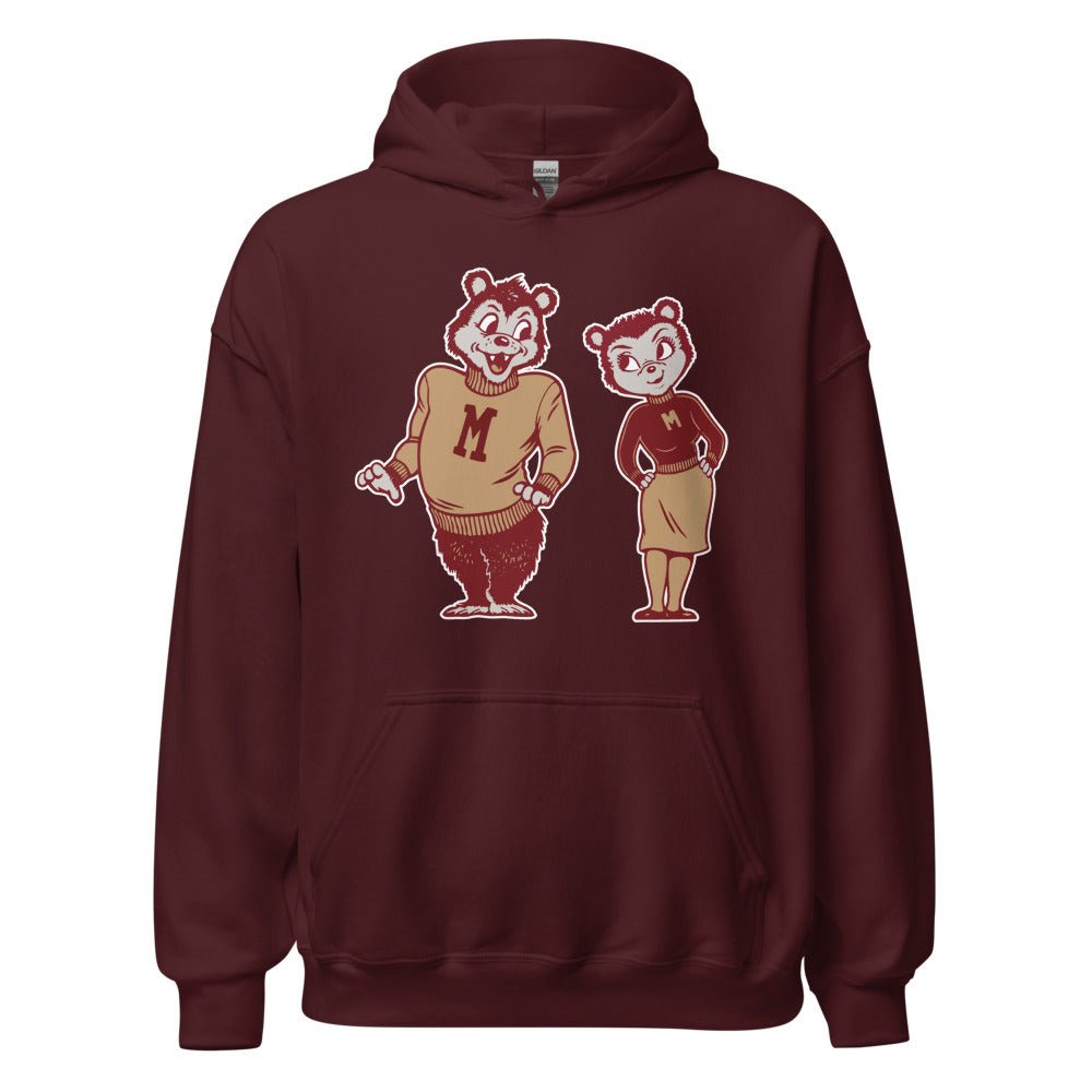 Vintage Montana Mascots Hoodie - 1950s Grizzlies in Love Art Hoodie - Rivalry Week