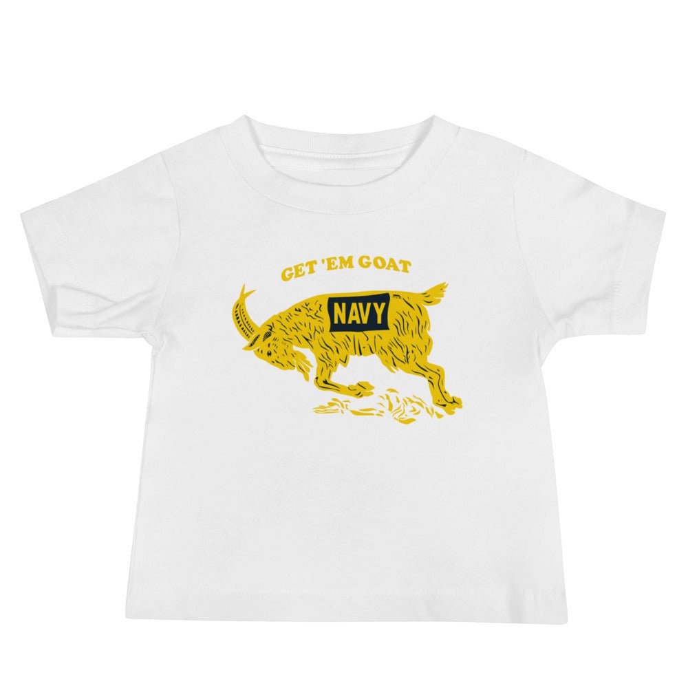 Vintage Navy Baby T Shirt - 1942 Navy Get 'Em Goat Art Baby Staple Tee - rivalryweek