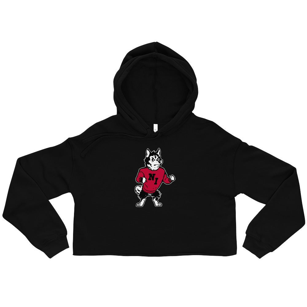 Vintage NIU Women's Cropped Hoodie - 1968 Strutting Husky Art Cropped Hoodie - Rivalry Week