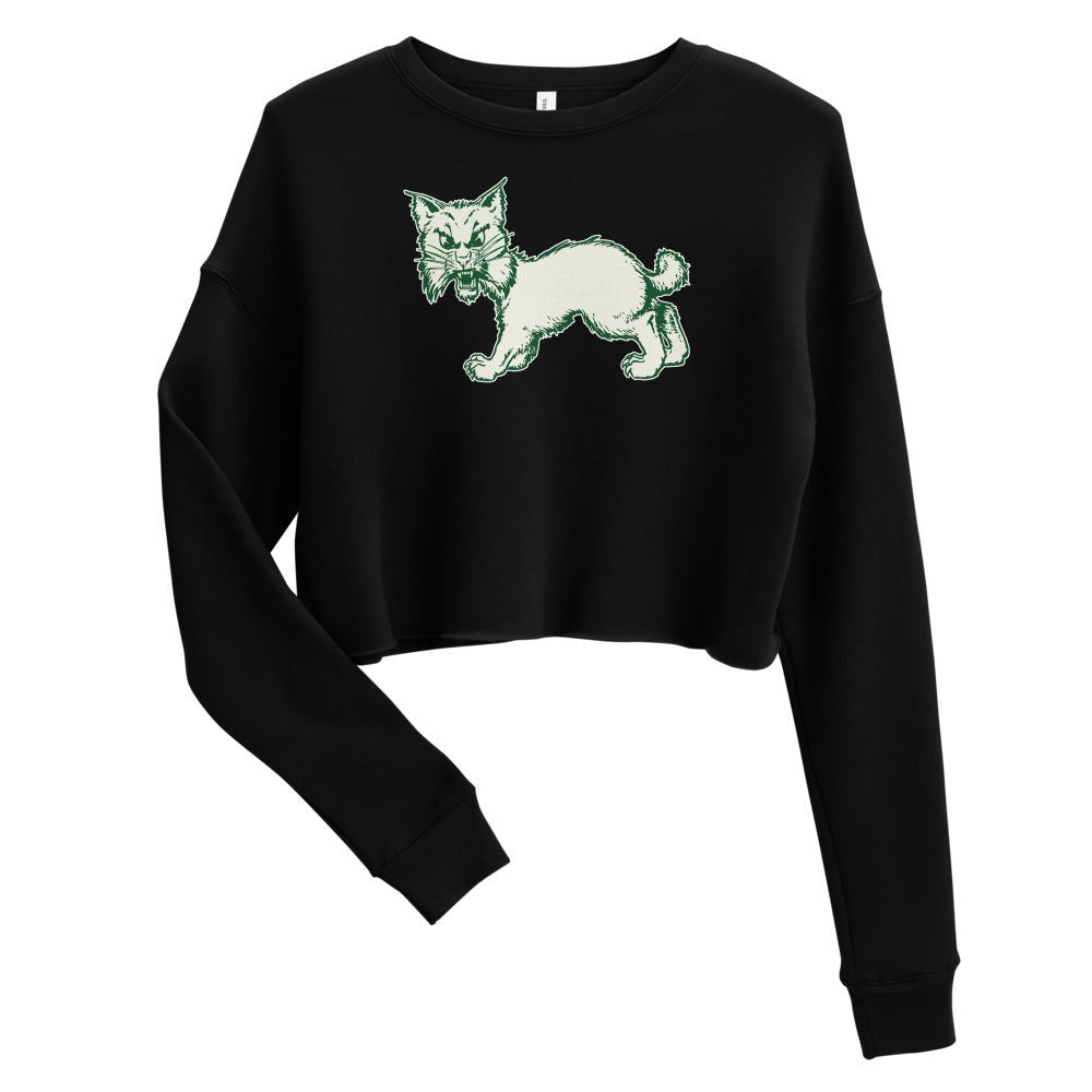 Vintage Ohio University Women's Cropped Sweatshirt - 1950s All Fours Bobcat Art Cropped Sweatshirt - rivalryweek