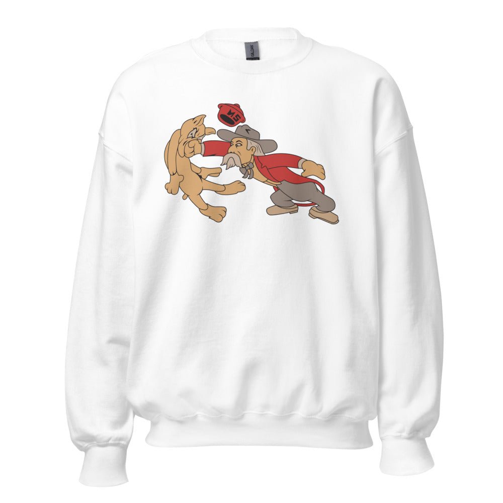 Vintage Ole Miss vs MSU Rivalry Crew Neck Sweatshirt - 1950s Colonel Reb boxing MSU Bulldog Art Sweatshirt - rivalryweek