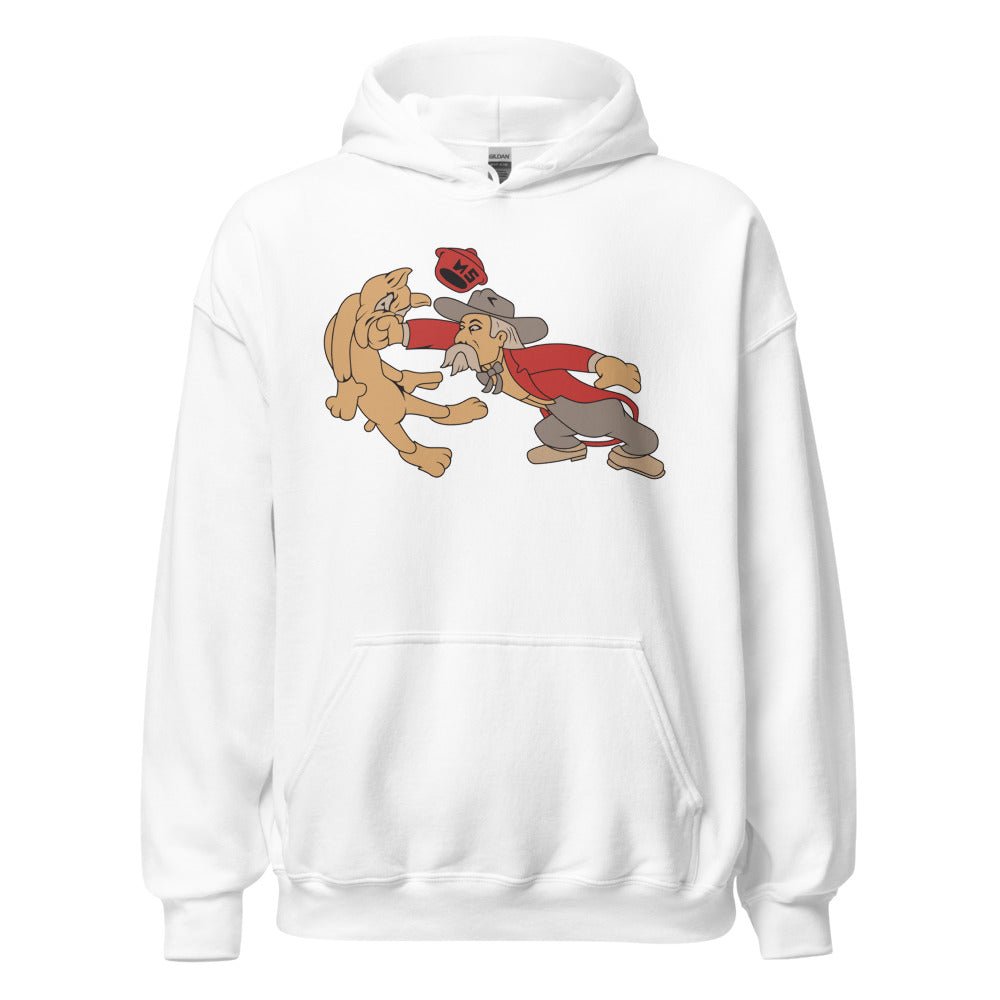 Vintage Ole Miss vs MSU Rivalry Hoodie - 1950s Colonel Reb boxing MSU Bulldog Art Hoodie - rivalryweek