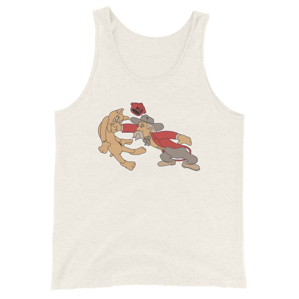 Vintage Ole Miss vs MSU Rivalry Men's Tank Top - 1950s Colonel Reb boxing MSU Bulldog Art Mens Tank Top - rivalryweek