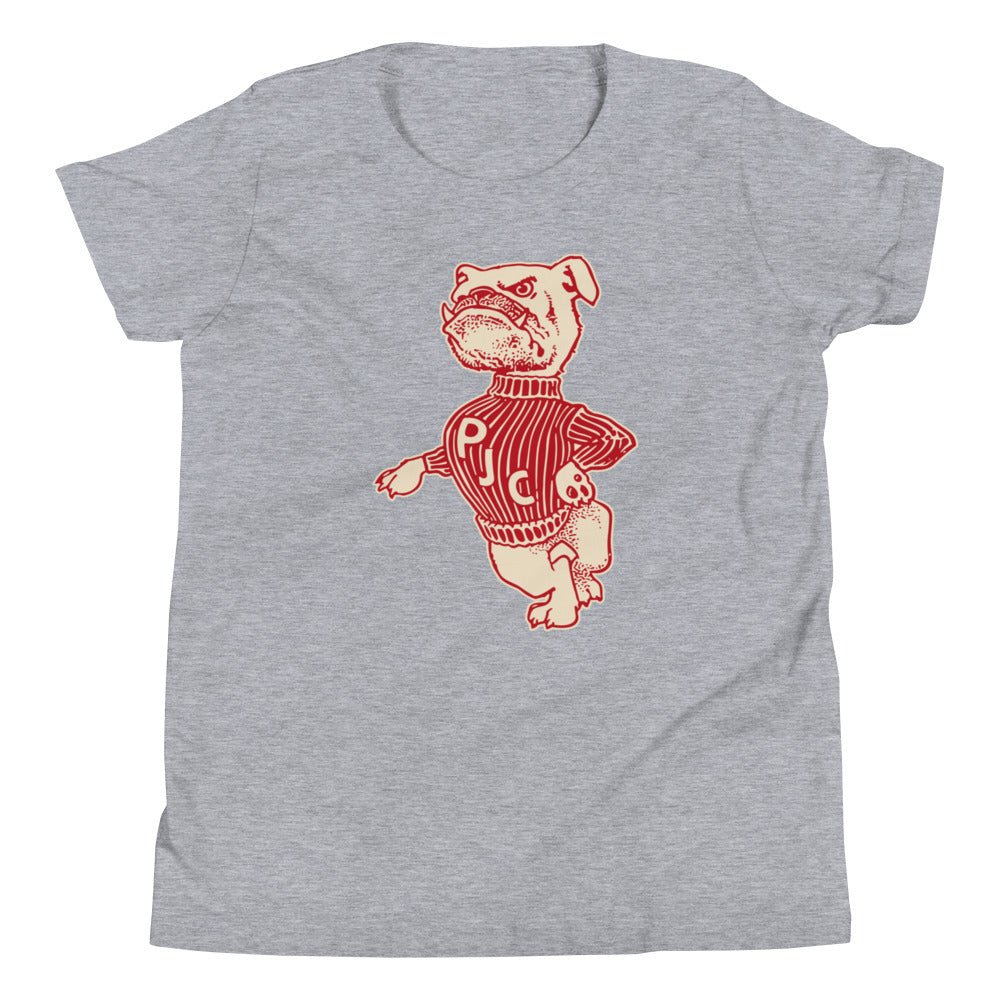 Vintage Pasadena City College (fka PJC) Kids Youth Shirt - 1940s Varsity Bulldog Art Youth Staple Tee - rivalryweek