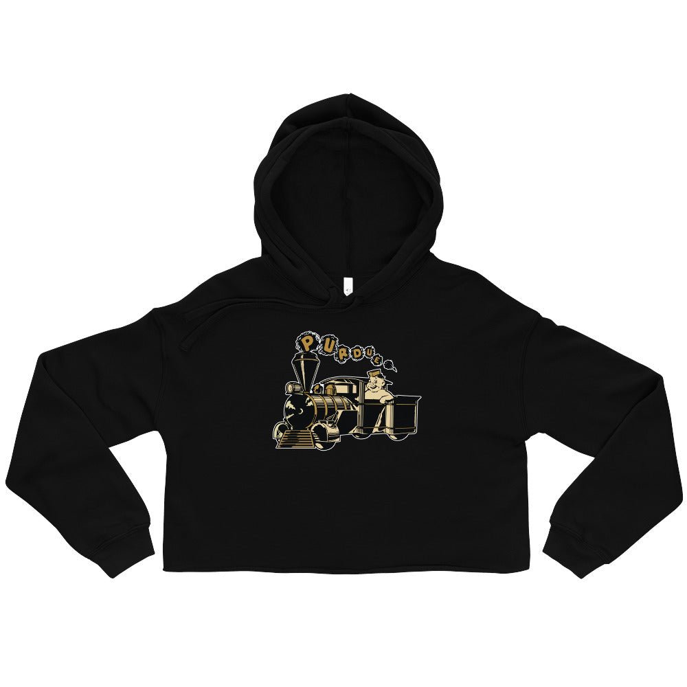 Vintage Purdue Women's Cropped Hoodie - 1940s Conductor Pete Art Cropped Hoodie - Rivalry Week