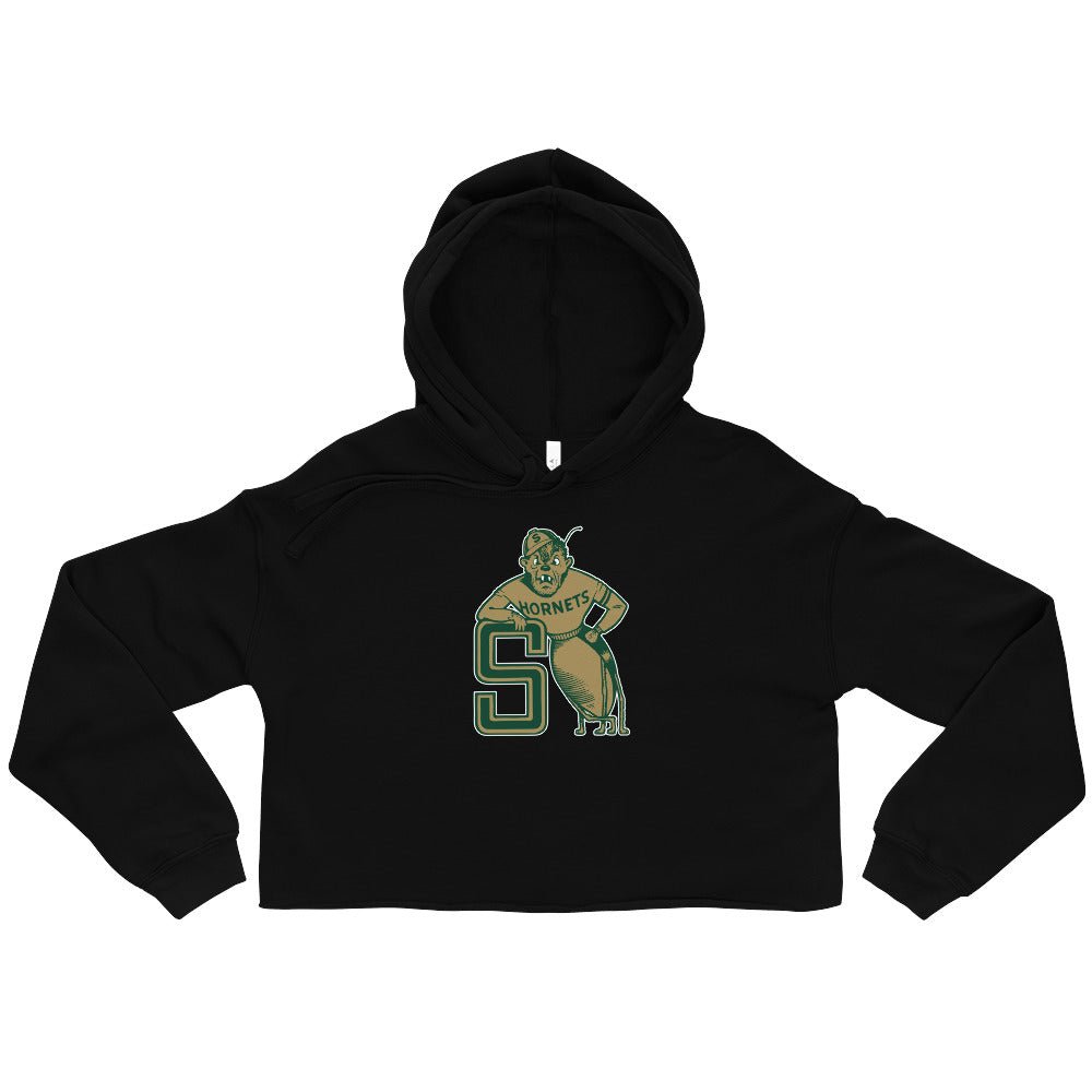 Vintage Sact State Women's Cropped Hoodie - 1950s Leaning Hornet Art Cropped Hoodie - Rivalry Week