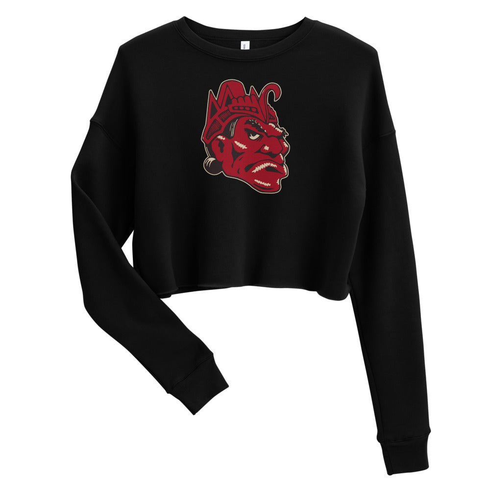 Vintage San Diego State Women's Cropped Sweatshirt - 1950s Aztec Big Head Art Cropped Sweatshirt - rivalryweek