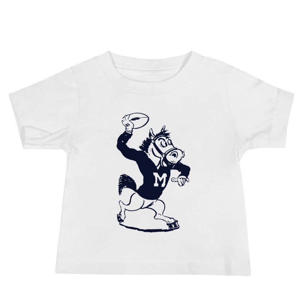 Vintage SMU Baby T Shirt - 1940s Mustang Varsity Pass Art Baby Staple Tee - rivalryweek