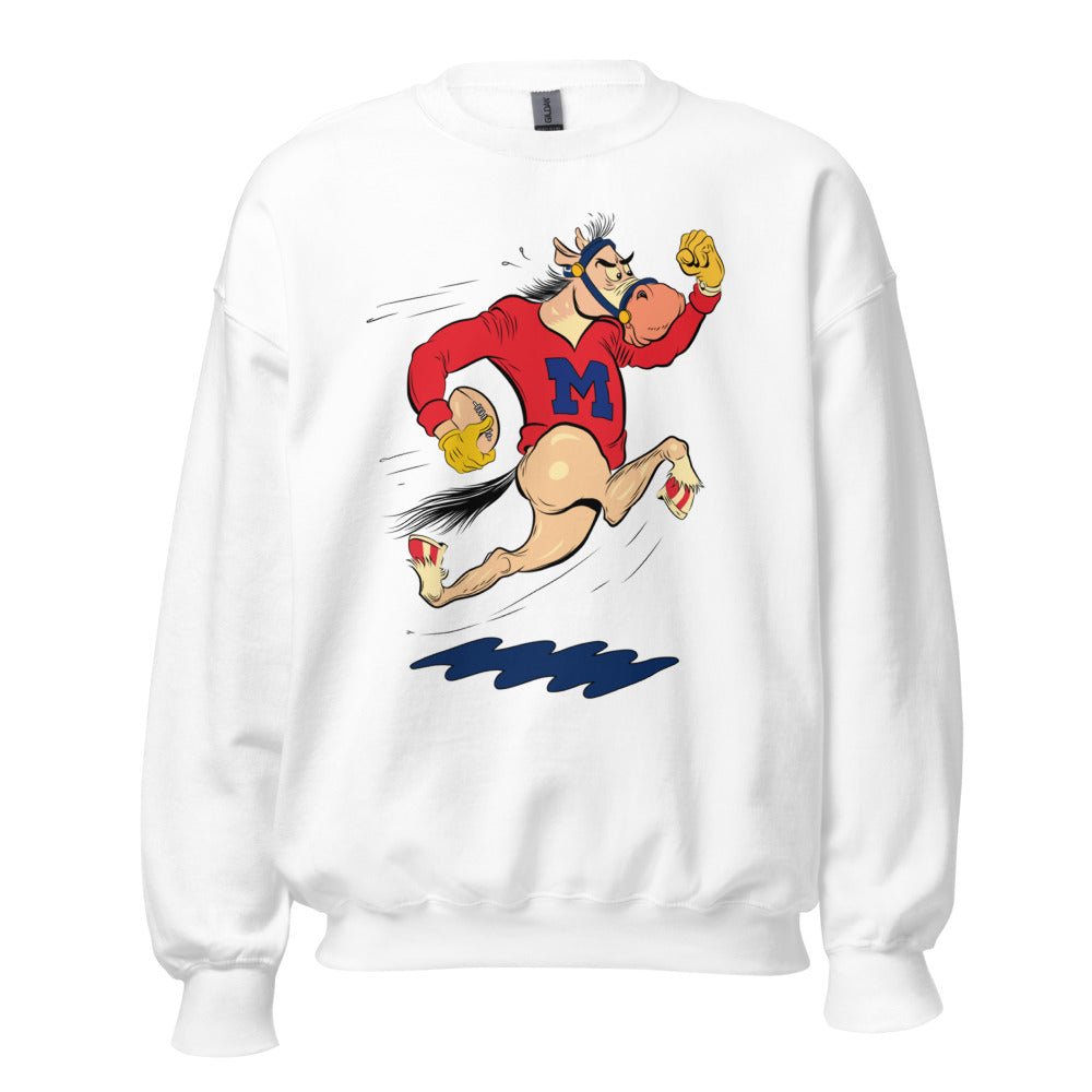 Vintage SMU Crew Neck Sweatshirt - 1966 SMU Mustang Football Art Sweatshirt - rivalryweek