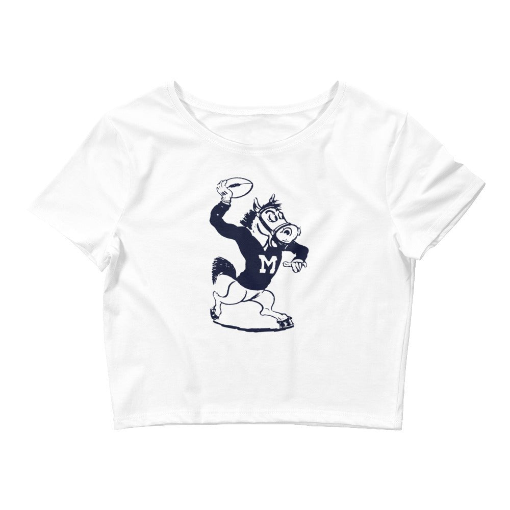 Vintage SMU Crop Top - 1940s Mustang Varsity Pass Art Crop Top - rivalryweek