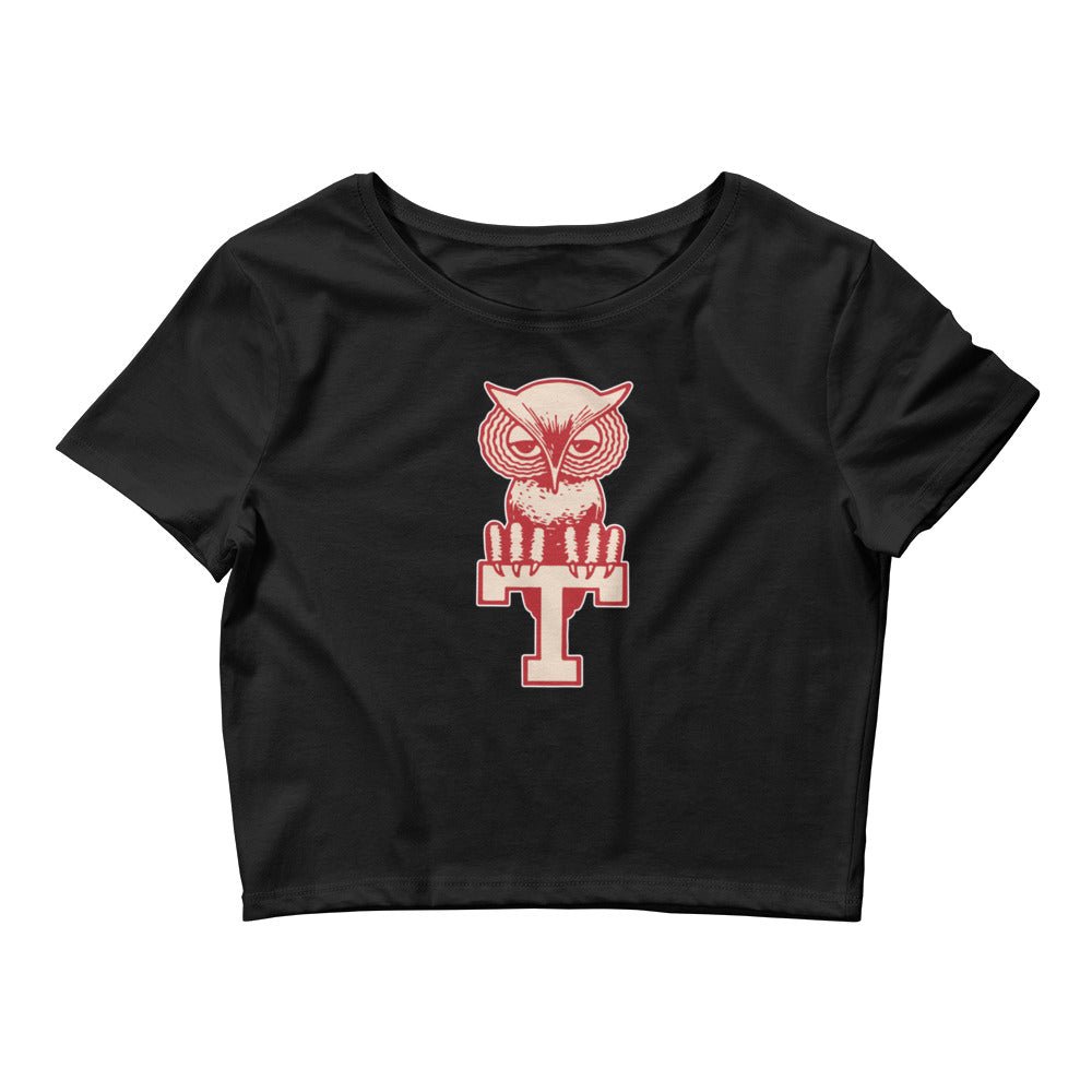 Vintage Temple Crop Top - 1966 Vintage Temple Owl T Art Crop Top - rivalryweek