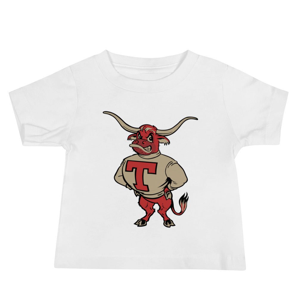 Vintage Texas Longhorns Baby T Shirt - 1950s Struttin' Bevo Mascot Art Baby Staple Tee - rivalryweek