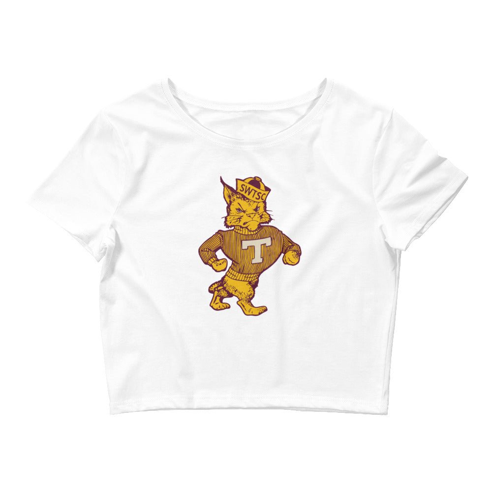 Vintage Texas State Crop Top - 1950s Struttin' Bobcat Art Crop Top - Rivalry Week