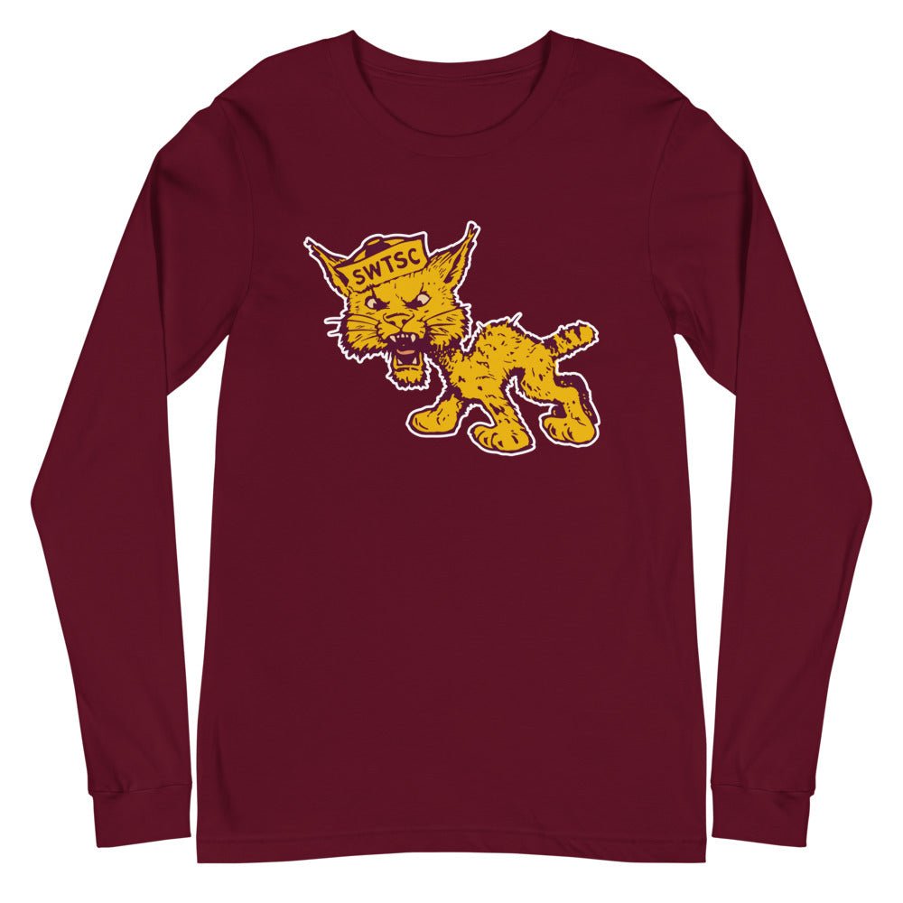 Vintage Texas State Long Sleeve Shirt - 1950s SWTSC Bobcat Art Long Sleeve Shirt - Rivalry Week