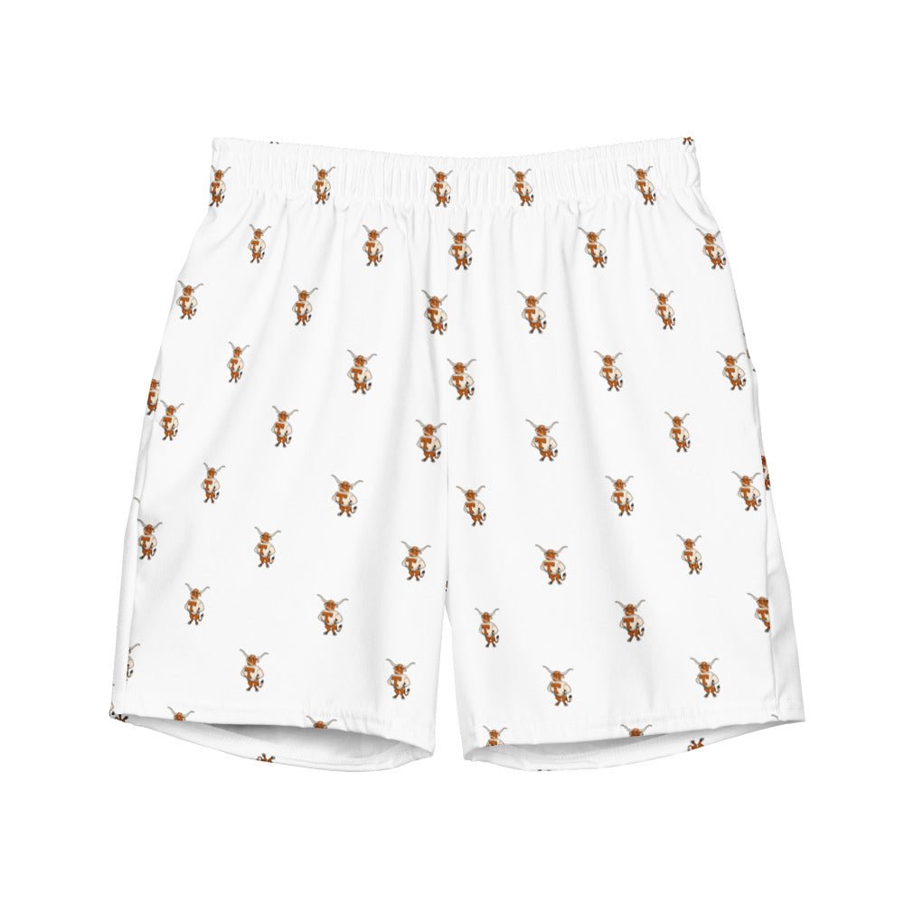 Vintage Texas Swim Trunks - 1950s Struttin' Bevo Mascot White Pattern Swim Trunks - Rivalry Week