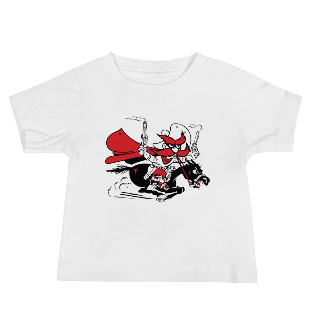 Vintage Texas Tech Baby T Shirt - Mid Century Vintage Raider Red Guns Blazin' Art Baby Staple Tee - rivalryweek