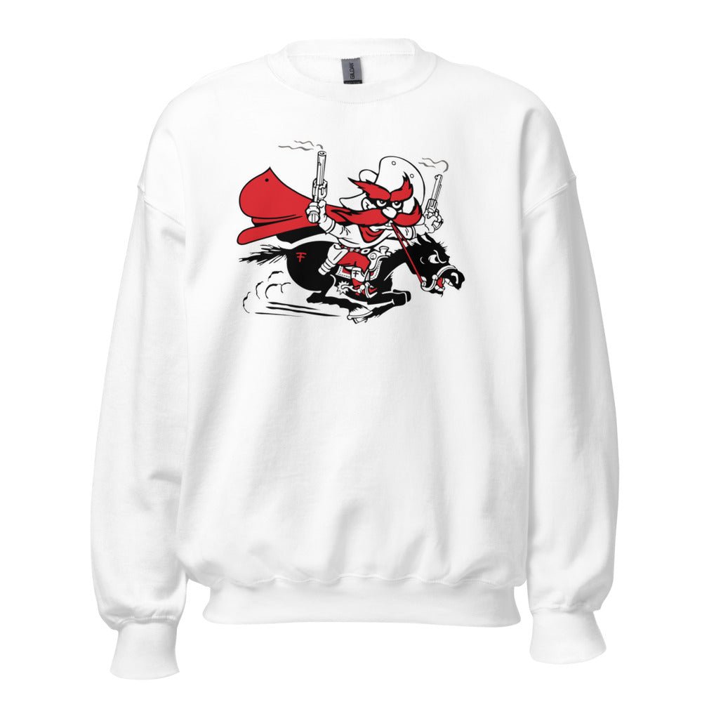 Vintage Texas Tech Crew Neck Sweatshirt - Mid Century Vintage Raider Red Guns Blazin' Art Sweatshirt - rivalryweek