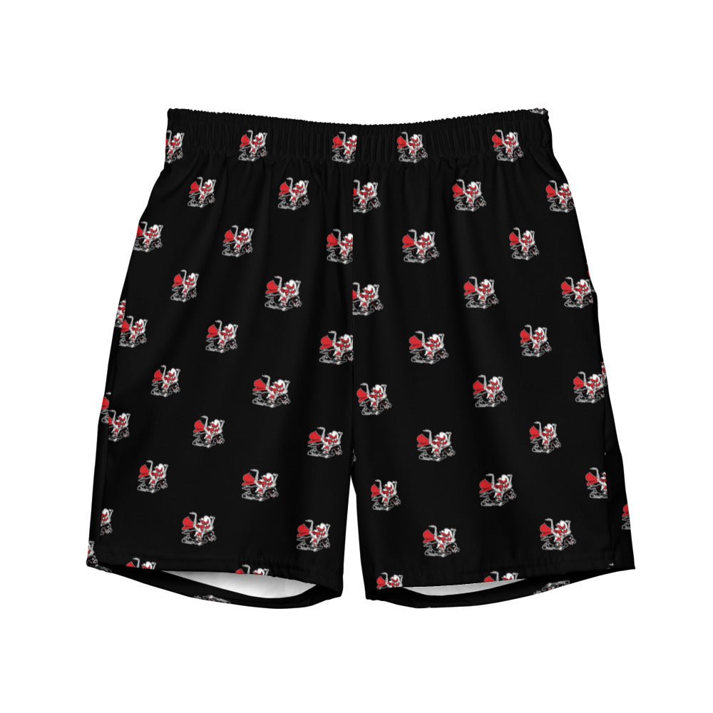 Vintage Texas Tech Swim Trunks - Mid Century Cartoon Raider Red Mascot Black Pattern Swim Trunks - Rivalry Week