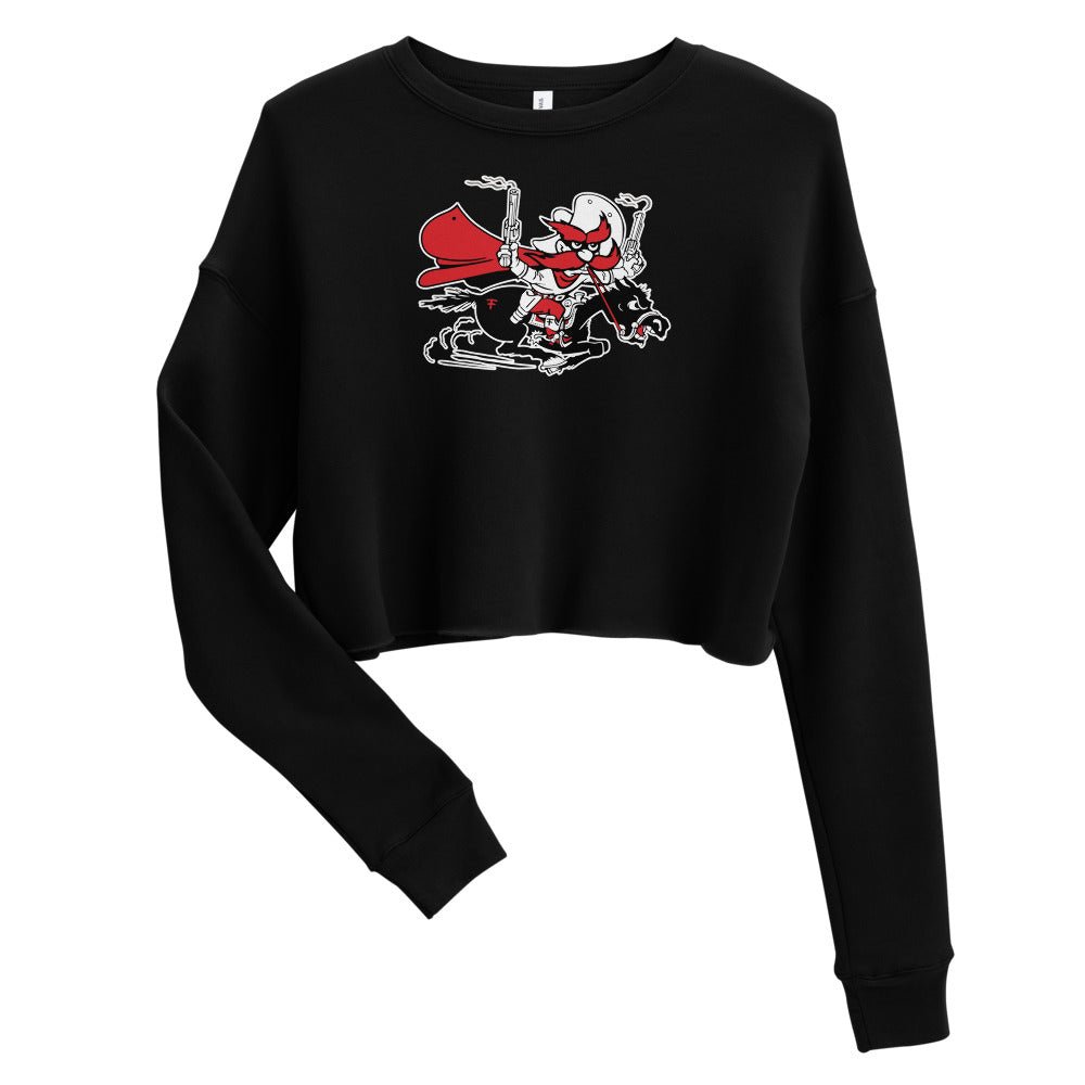 Vintage Texas Tech Women's Cropped Sweatshirt - Mid Century Vintage Raider Red Guns Blazin' Art Cropped Sweatshirt - rivalryweek