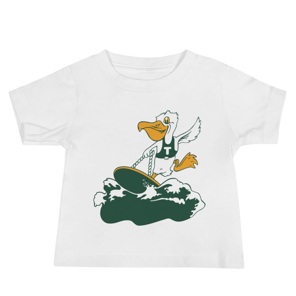 Vintage Tulane Baby T Shirt - 1920s Pelican riding the Wave Art Baby Staple Tee - rivalryweek