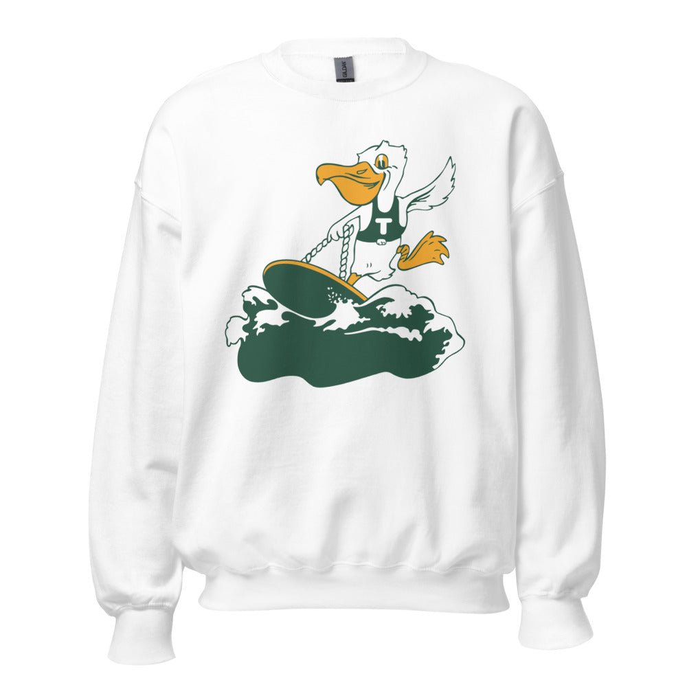 Vintage Tulane Crew Neck Sweatshirt - 1920s Pelican riding the Wave Art Sweatshirt - rivalryweek