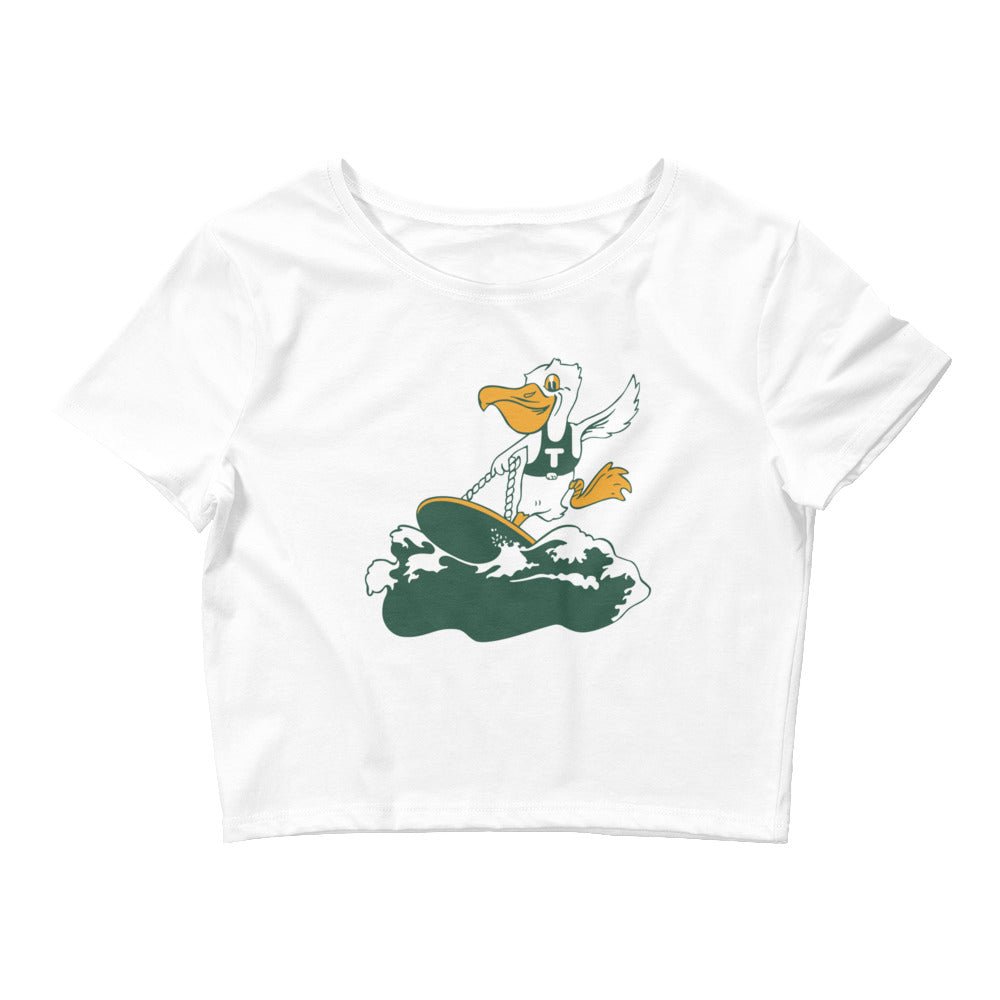 Vintage Tulane Crop Top - 1920s Pelican riding the Wave Art Crop Top - rivalryweek