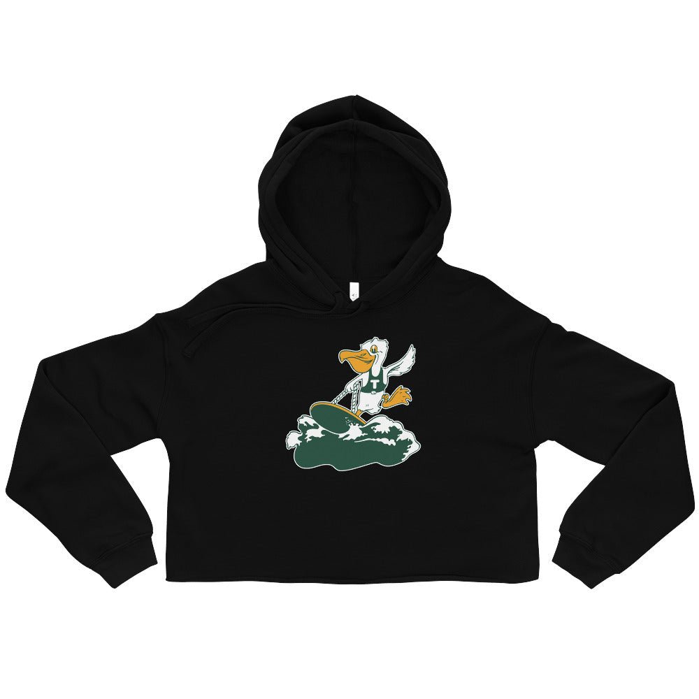 Vintage Tulane Women's Cropped Hoodie - 1920s Pelican riding the Wave Art Cropped Hoodie - rivalryweek