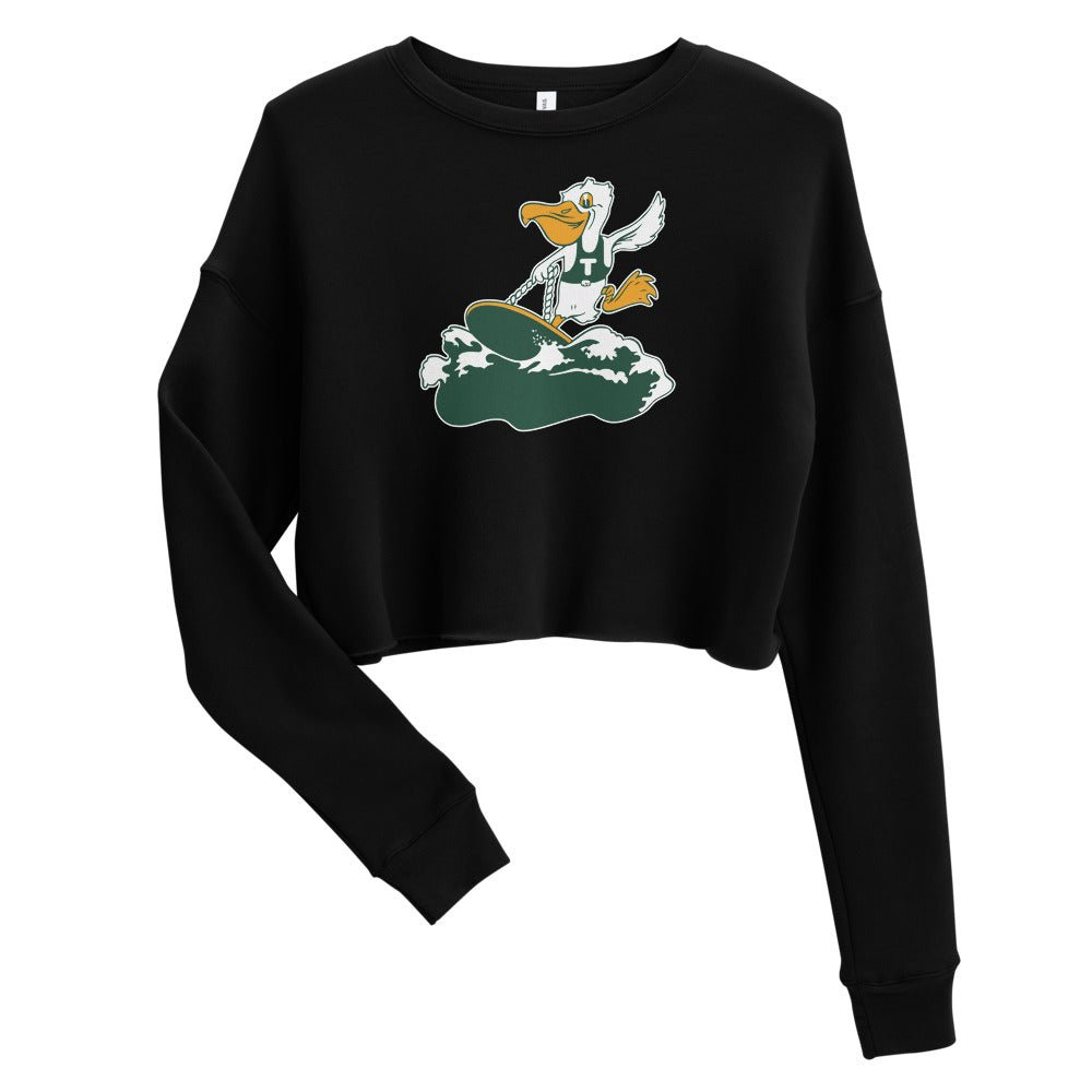 Vintage Tulane Women's Cropped Sweatshirt - 1920s Pelican riding the Wave Art Cropped Sweatshirt - rivalryweek