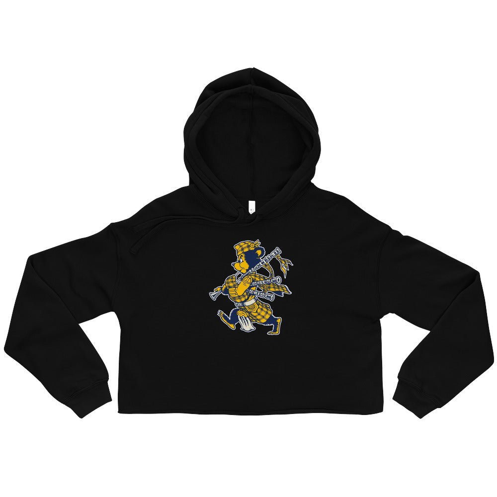 Vintage UC Riverside Women's Cropped Hoodie - 1950s Highlander Bagpipe Bear Art Cropped Hoodie - Rivalry Week