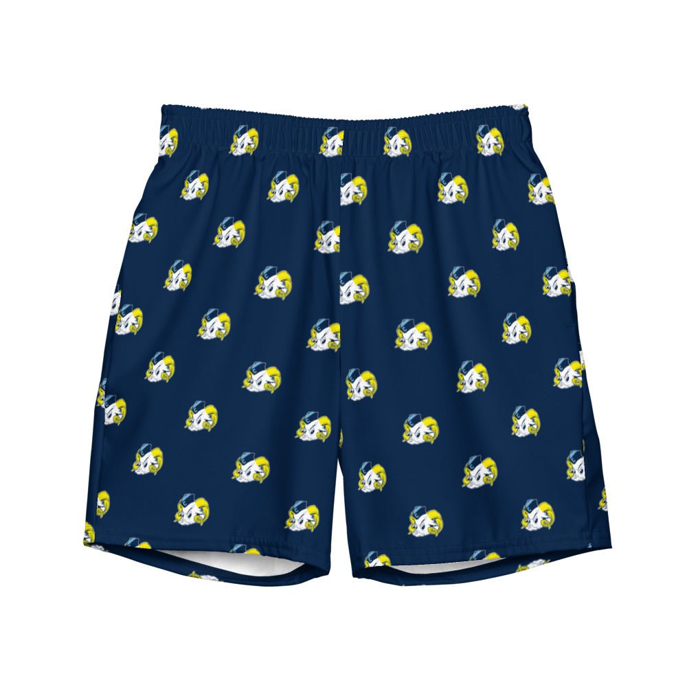 Vintage UNC Swim Trunks - 1950s Sailor Tarheel Mascot Dark Blue Pattern Swim Trunks - Rivalry Week