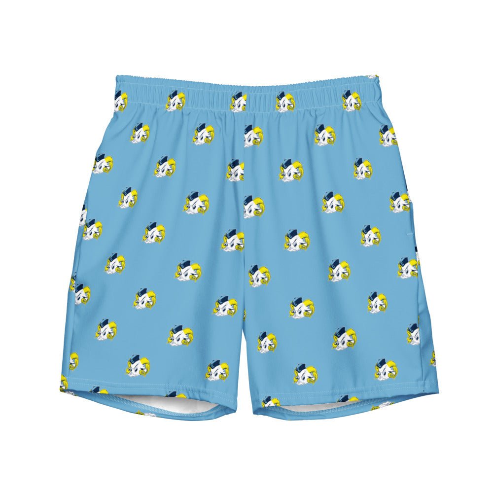 Vintage UNC Swim Trunks - 1950s Sailor Tarheel Mascot Light Blue Pattern Swim Trunks - Rivalry Week