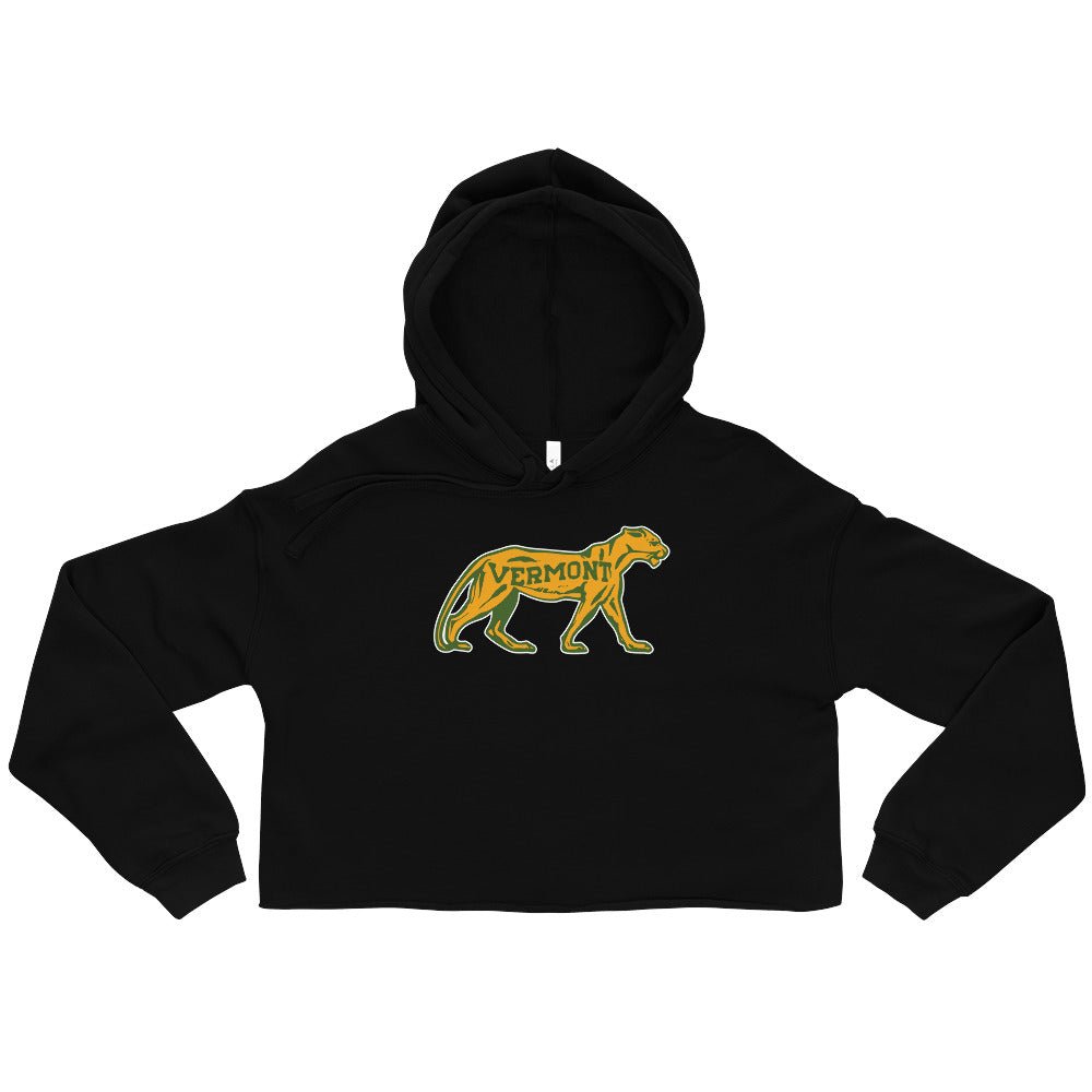 Vintage Vermont Catamount Women's Cropped Hoodie - 1940s Classic Cat Art Cropped Hoodie - Rivalry Week