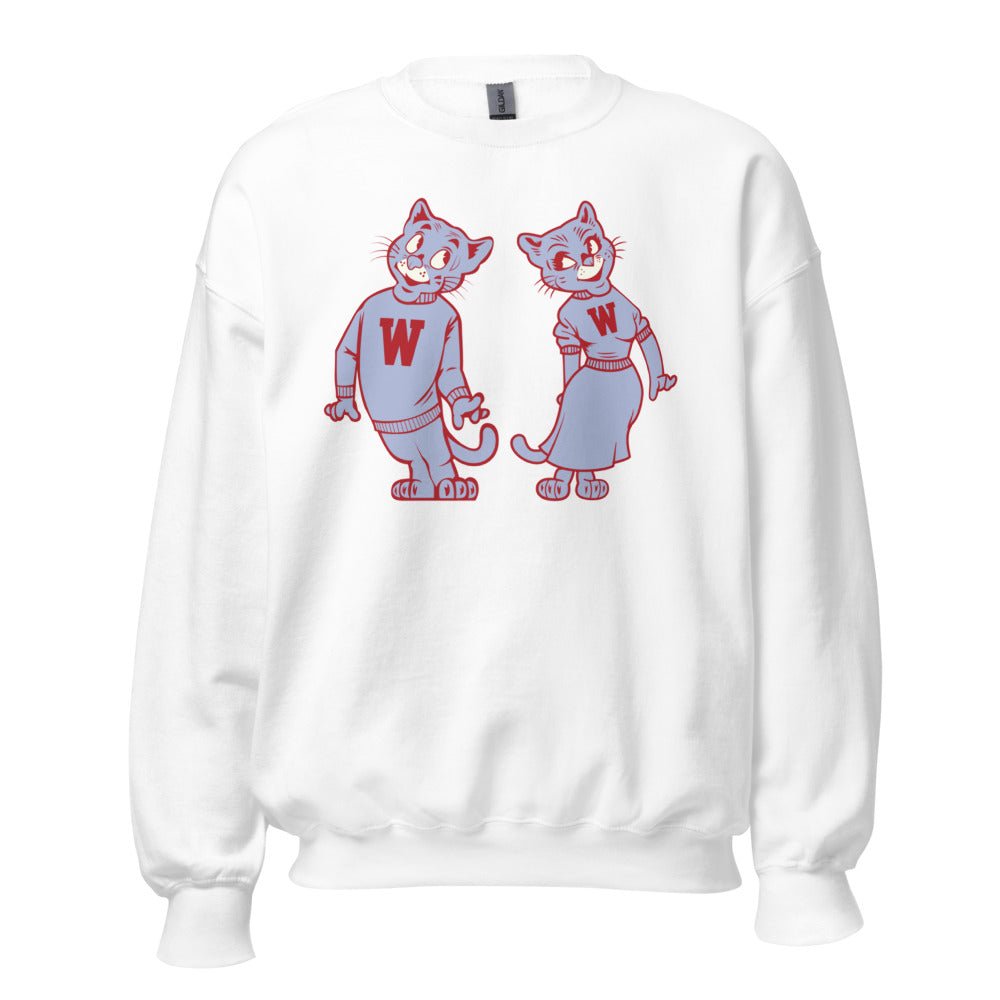 Vintage Washington State Crew Neck Sweatshirt - 1950s Couple 'a Cougar Coeds Art Sweatshirt - rivalryweek