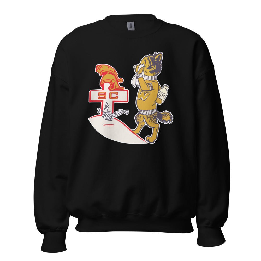 Vintage Washington USC Rivalry Crew Neck Sweatshirt - 1940s Huskies vs. Trojan Rivalry Art Sweatshirt - rivalryweek